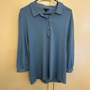 Ann Taylor Blue Pearl Button Down Collared Shirt Relaxed Fit Size XXL